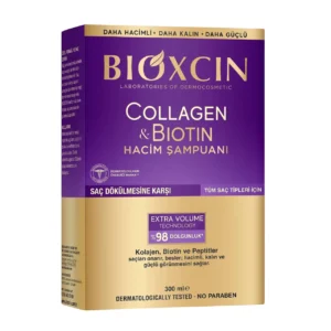شامپو کلاژن و بیوتین بیوکسین Bioxcin مدل Collagen & Biotin – ضد ریزش و حجم دهنده موهای نازک و کم‌حجم | حجم 300 میلی‌لیتر