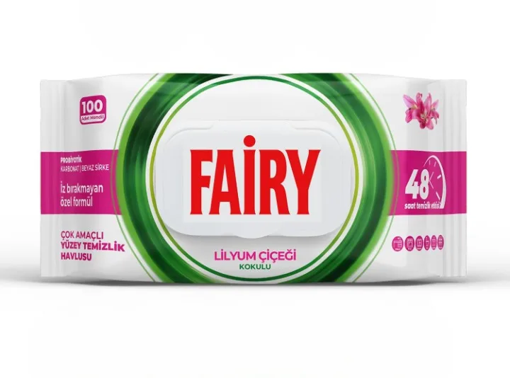 دستمال تمیزکننده سطوح چند منظوره فیری Fairy دارای رایحه گل سوسن (لیلیوم) | بسته 100 عددی