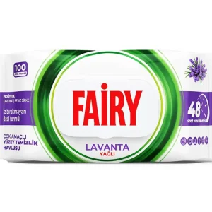 دستمال مرطوب تمیز کننده سطوح فیری Fairy حاوی روغن اسطوخودوس | بسته 100 عددی