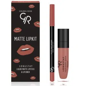 کیت لب مات گلدن رز Golden Rose مدل Warm Sable با مداد لب شماره 531 و رژ لب مایع مات شماره 16