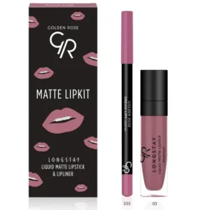 کیت لب مات گلدن رز Golden Rose مدل Blush Pink با مداد لب شماره 535 و رژ لب مایع مات شماره 03