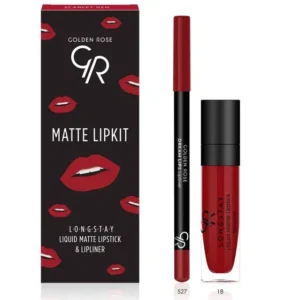کیت لب مات گلدن رز Golden Rose مدل Scarlet Red با مداد لب شماره 527 و رژ لب مایع مات شماره 18