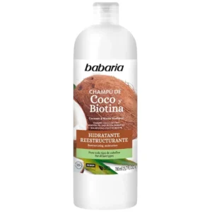شامپو نارگیل و بیوتین باباریا Babaria مدل Coconut & Biotin – تقویت‌کننده و آبرسان مو | حجم 700 میلی‌لیتر