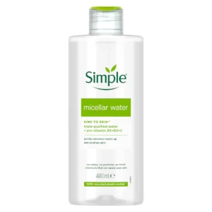 میسلار واتر سیمپل Simple مدل Kind to Skin – پاک کننده ملایم و آبرسان پوست حساس | حجم 400 میلی‌لیتر