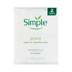 صابون پاک کننده ملایم سیمپل Simple مدل Pure – بدون عطر و رنگ – مناسب پوست‌های حساس | 2 عدد × 100 گرم